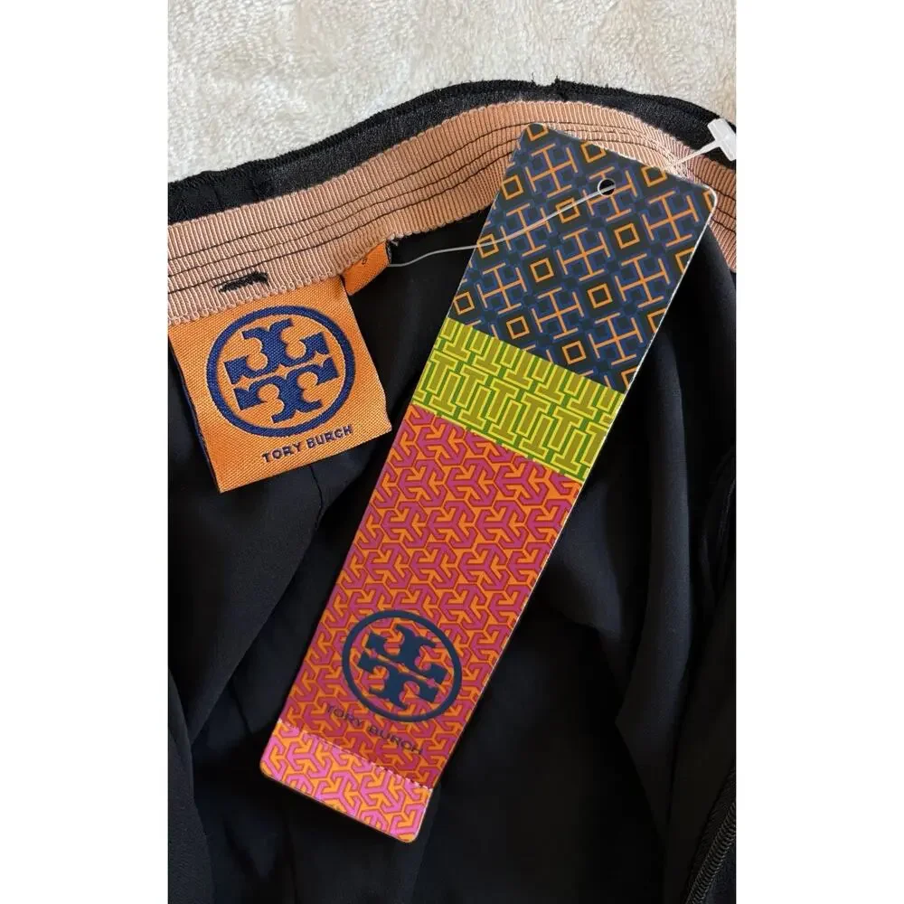NWT Tory Burch Size 8 Georgina 100% Silk Black Pleated Knee Length Skirt $395